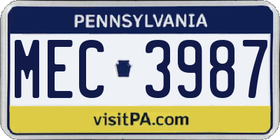 PA license plate MEC3987