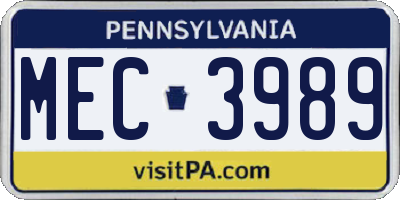 PA license plate MEC3989