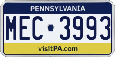 PA license plate MEC3993