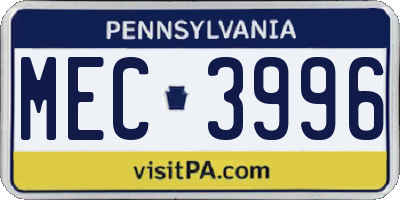 PA license plate MEC3996
