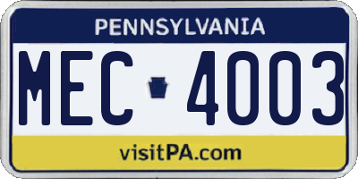 PA license plate MEC4003