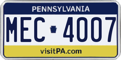 PA license plate MEC4007