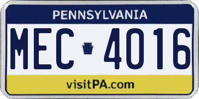 PA license plate MEC4016