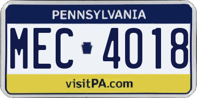 PA license plate MEC4018