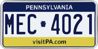 PA license plate MEC4021