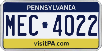 PA license plate MEC4022