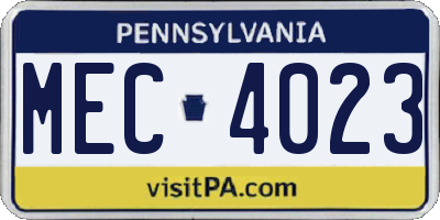 PA license plate MEC4023