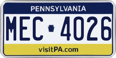 PA license plate MEC4026