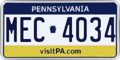 PA license plate MEC4034