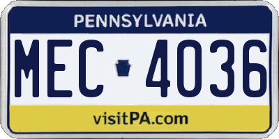 PA license plate MEC4036