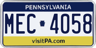PA license plate MEC4058
