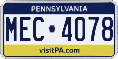 PA license plate MEC4078
