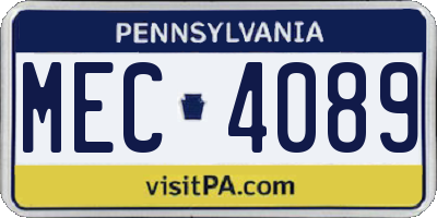 PA license plate MEC4089