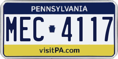 PA license plate MEC4117