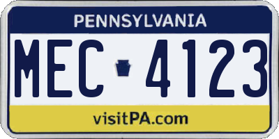 PA license plate MEC4123