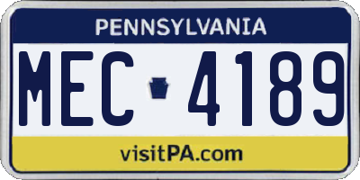 PA license plate MEC4189