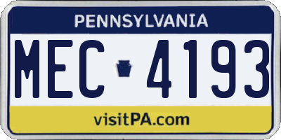 PA license plate MEC4193