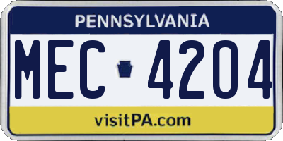 PA license plate MEC4204