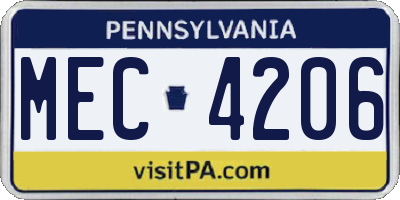 PA license plate MEC4206