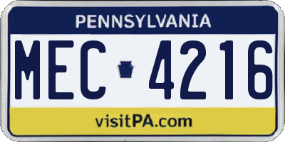 PA license plate MEC4216