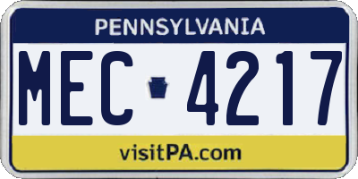 PA license plate MEC4217