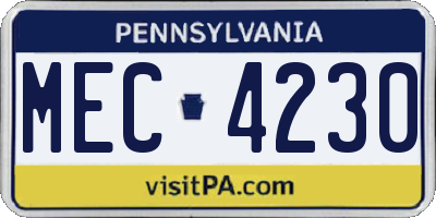 PA license plate MEC4230