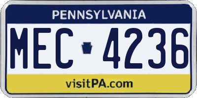 PA license plate MEC4236