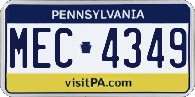 PA license plate MEC4349