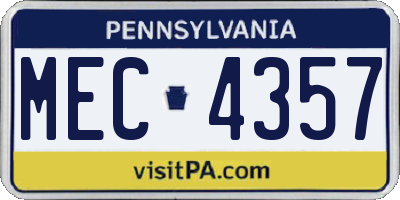 PA license plate MEC4357