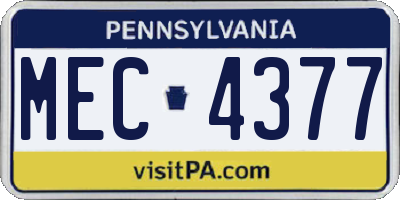 PA license plate MEC4377