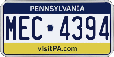 PA license plate MEC4394