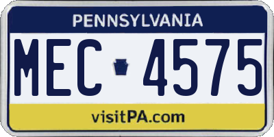 PA license plate MEC4575