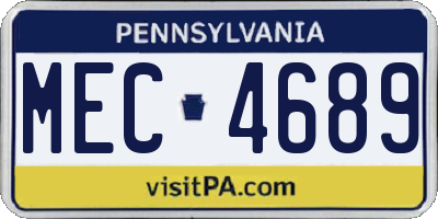 PA license plate MEC4689