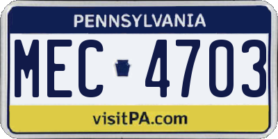 PA license plate MEC4703