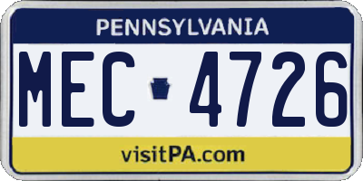 PA license plate MEC4726