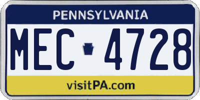 PA license plate MEC4728