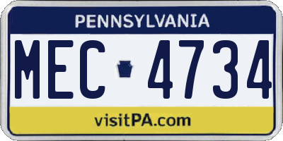 PA license plate MEC4734