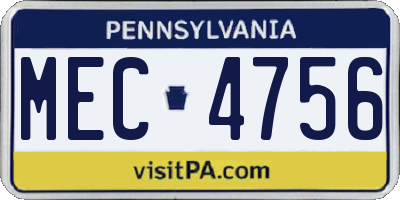 PA license plate MEC4756