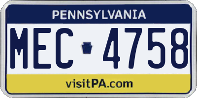 PA license plate MEC4758