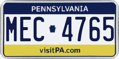 PA license plate MEC4765