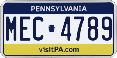 PA license plate MEC4789
