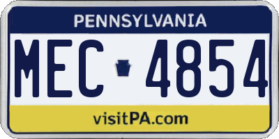 PA license plate MEC4854