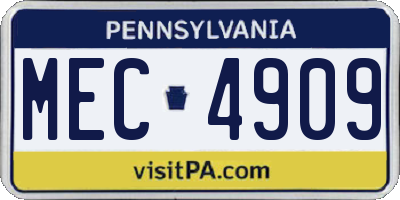 PA license plate MEC4909