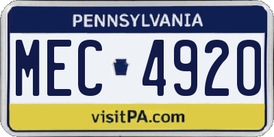 PA license plate MEC4920
