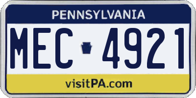 PA license plate MEC4921