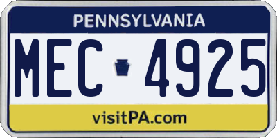 PA license plate MEC4925