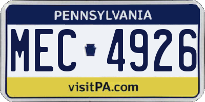 PA license plate MEC4926