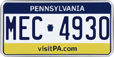 PA license plate MEC4930