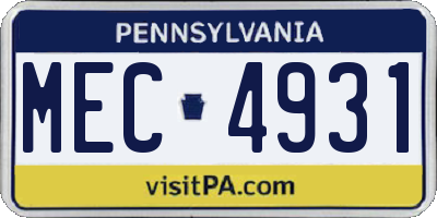 PA license plate MEC4931