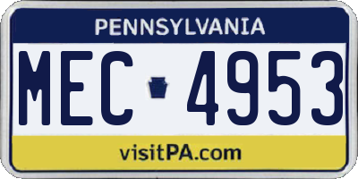 PA license plate MEC4953